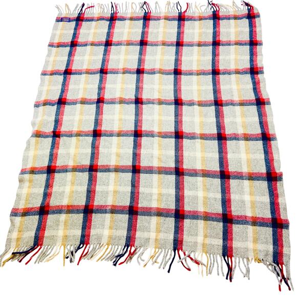 Vintage Pendleton Stadium Throw Blanket Fringed Plaid Wool 57"X48" Cozy Warm - Picture 1 of 5